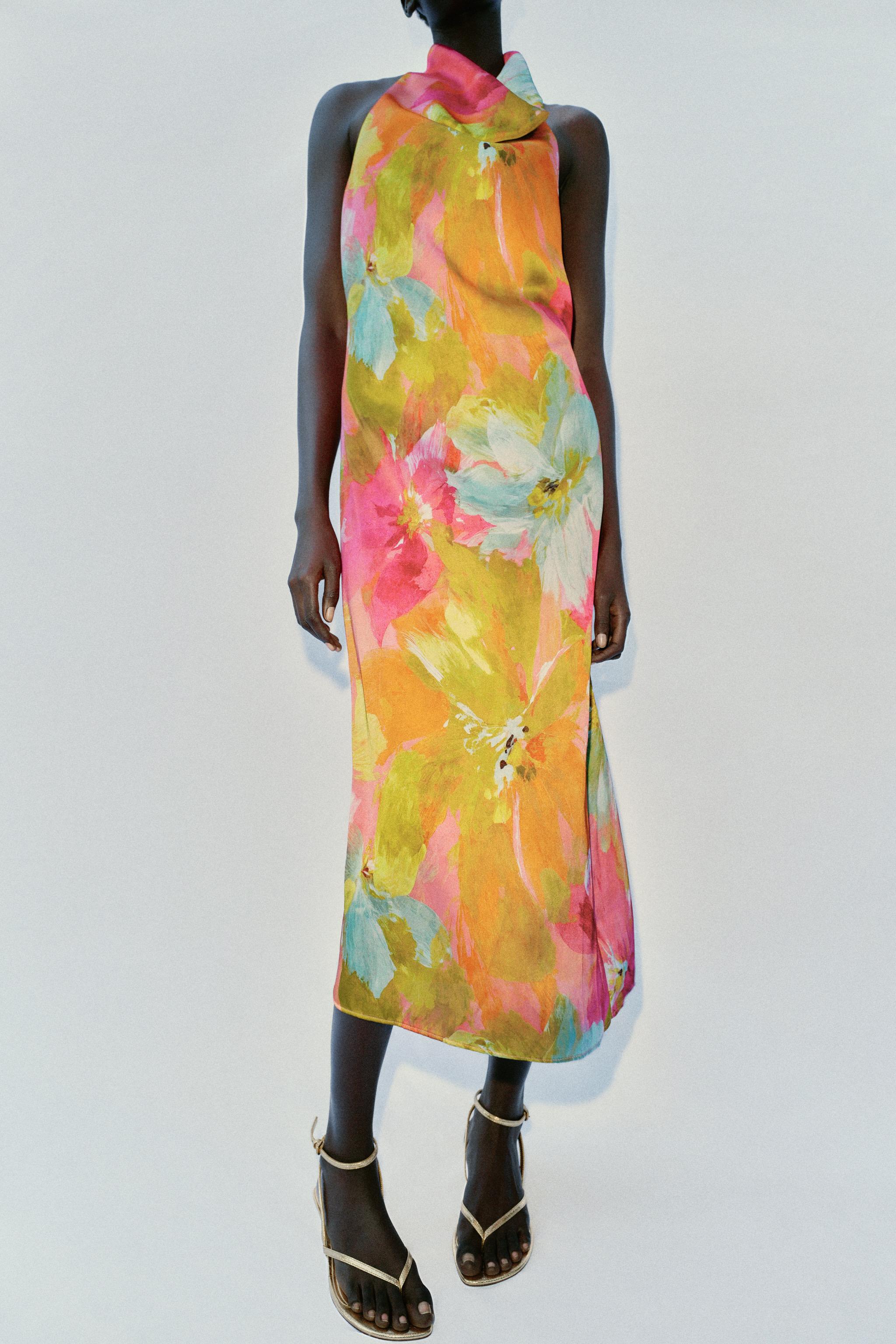 PRINTED SATIN EFFECT MIDI DRESS